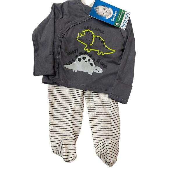 Gerber Baby Bundle 0-3 mo. Outfit and 3 Snap Tees Party Pooper Dinosaurs - Picture 5 of 7
